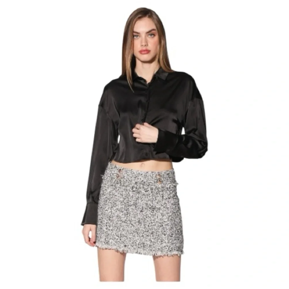 Walter Baker Satin Cropped Button-Down Blouse | Size XL l Poshmark - Picture 4 of 10